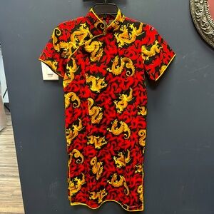 Asian Chinese Traditional Dress Cheongsam dragon fire print